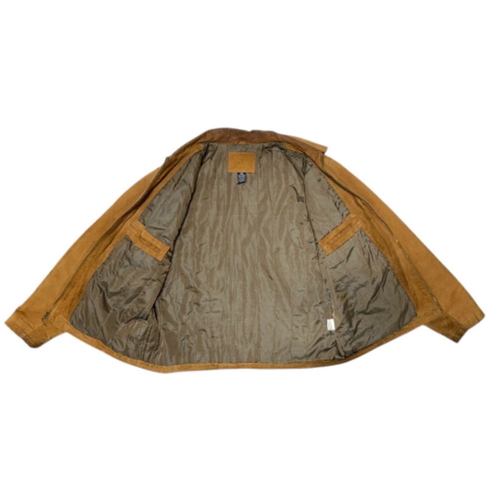Vintage 90s Men’s Relaxed Fit Full Zip Nubuck Leather Jacket in Tan. Size Large - Picture 3 of 5